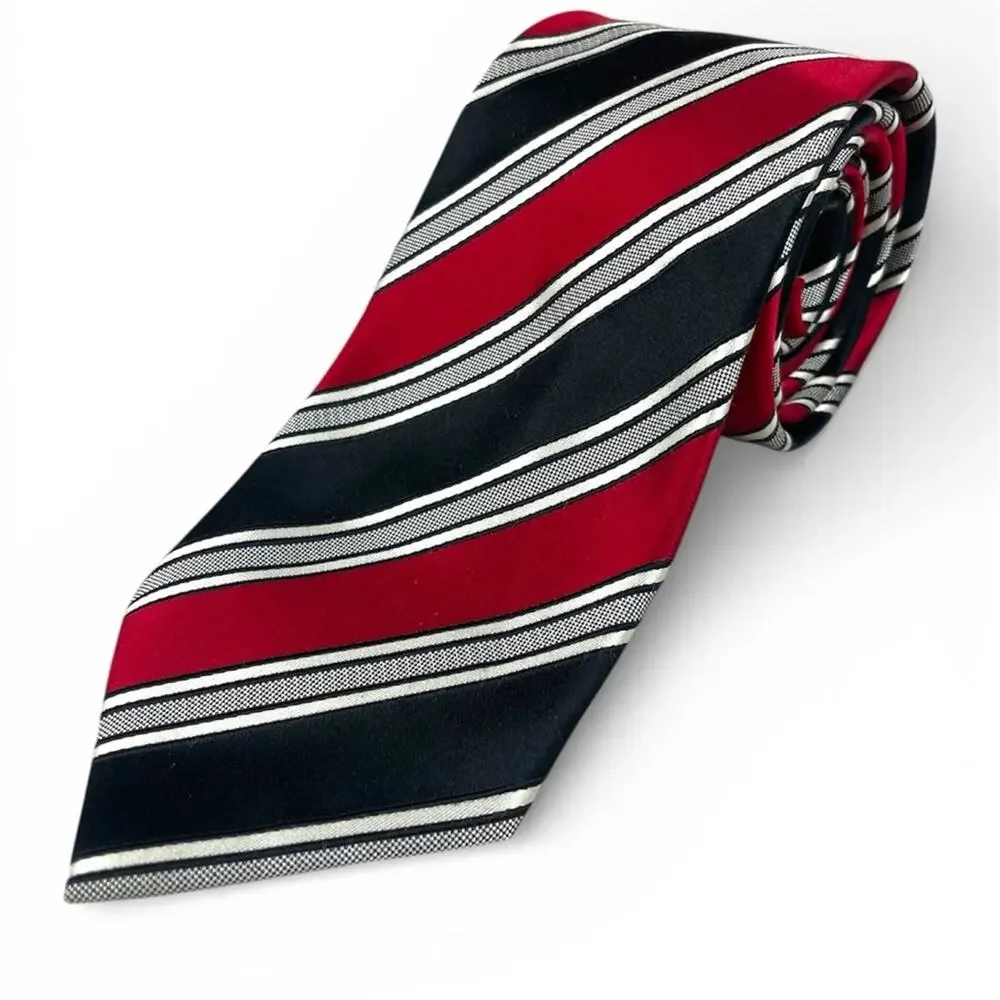 Elegant Donald J Trump signature collection Red and Black Striped Tie 100% silk